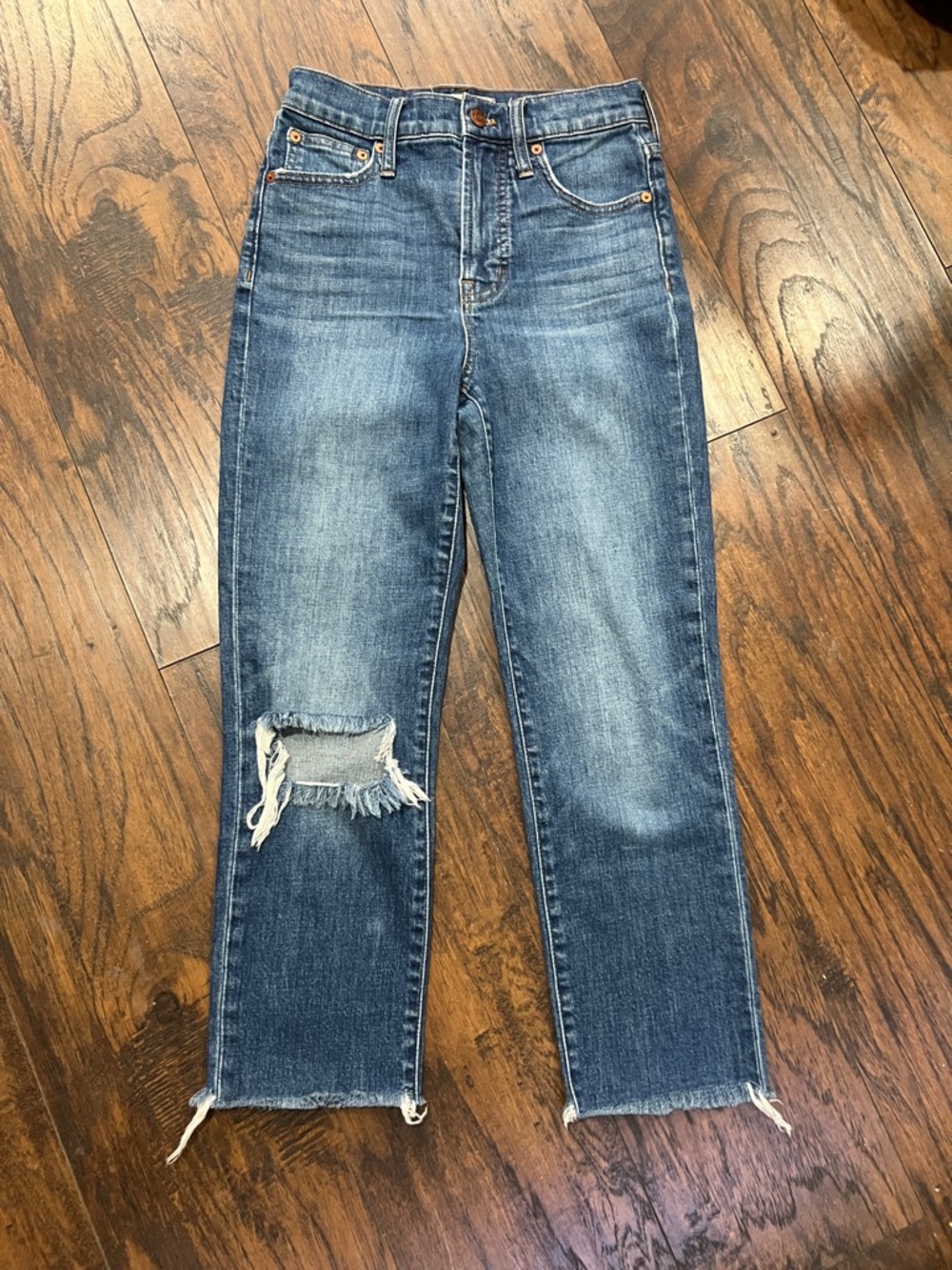 Madewell The Perfect Vintage Crop Raw Hem Distressed Jean size 23 raw hem